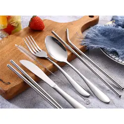 RUNACC 7 шт посуда для походов Портативный Нержавеющая сталь Набор ножей столовые приборы Ложка Вилка палочки для еды для кемпинга посуды