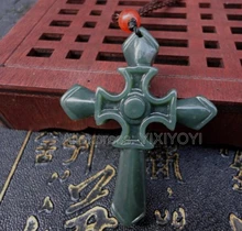 Beautiful Natural Green HeTian Jade Carved Flower Amulet Cross Lucky Pendant + Free Rope Necklace Certificate Fine Jewelry