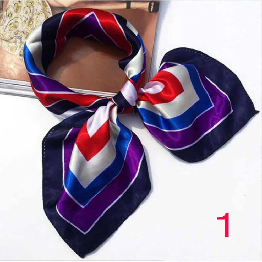 

Women Striped Square Scarf Soft Imitated Silk Scarves Leopard Stewardess Hostess Ladies Office Neckerchief 50 x 50 cm