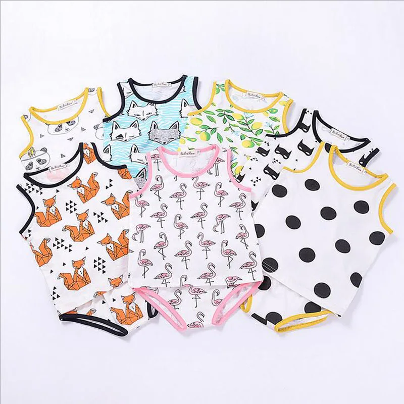 

Summer Baby Boy Girls Clothing Sets Newborn Cotton Cartoon Printed Tanktop+PP Shorts Toddler 2pcs Suit Baby Colthes Set