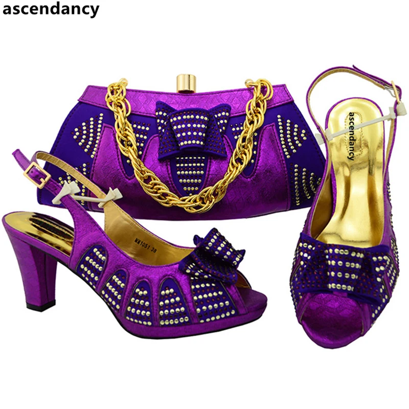 

Purple Color Sales In Women Matching Shoes and Bag Set Decorated with Appliques African Matching Shoes and Bags Italian In Women