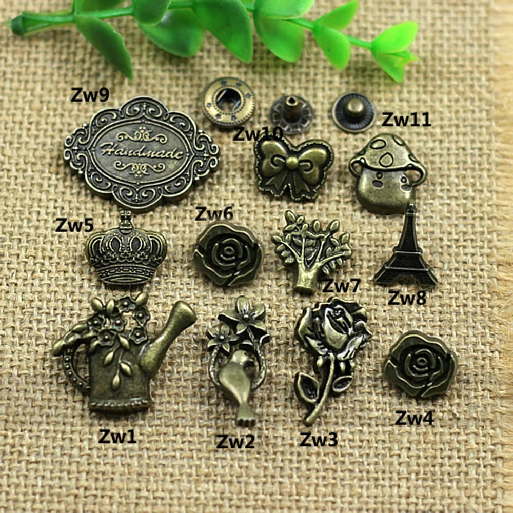 

50sets/lot crown birds flower tree desgin metal leather craft DIY snap button