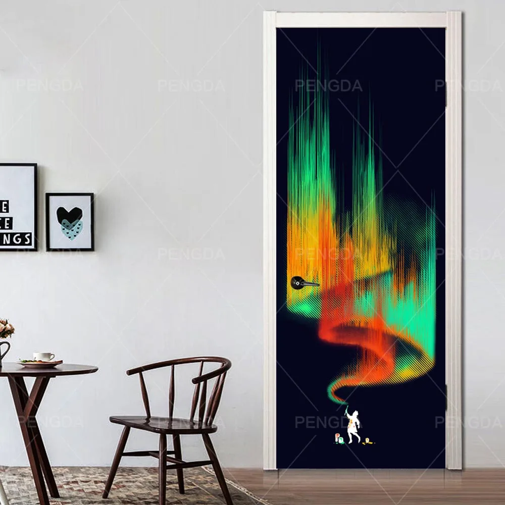 

3d Door Sticker Self Adhesive Color Graffiti Home Decoration Waterproof Wallpaper Modern Canvas Printing Picture Wall Artwork