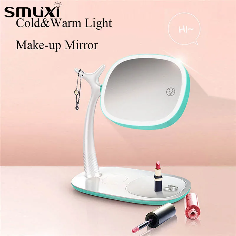 

2 in 1 Multifuntional Touch Screen Makeup Mirror 360 Degree Rotating LED Light Tabletop Desk Lamp with Dimmer Double-sided Lamp