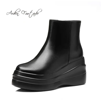 

Fashion brown concise mature women's shoes in winter round toe zipper women's short boots casual platform wedges brown shoes new