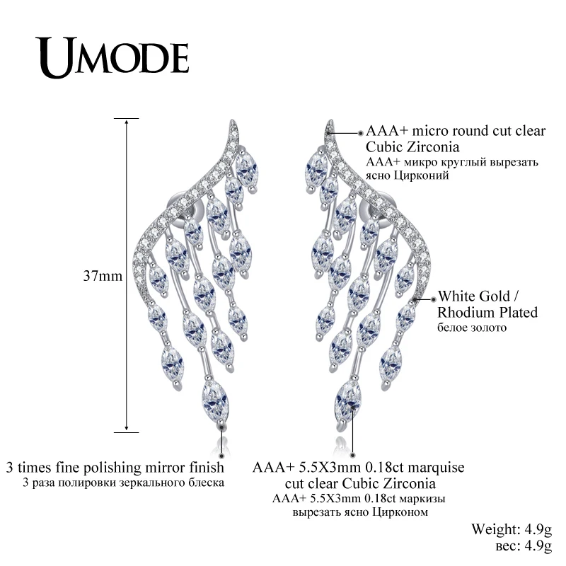 UMODE Brand Crystal Post Stud Earrings For Women Fashion Jewelry White Gold Color Brincos Bijoux Female Gift Hot Sale AUE0213