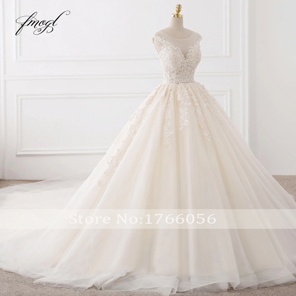 US $220.09 Fmogl Vestido De Noiva Sexy Backless A Line Wedding Dresses 2020 Appliques Lace Royal Train Tulle Bride Gowns Plus Size