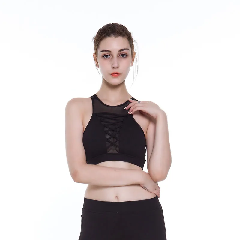 Yoga Underwear High Collar Bra Mesh Sports bras black Yoga top Fitness