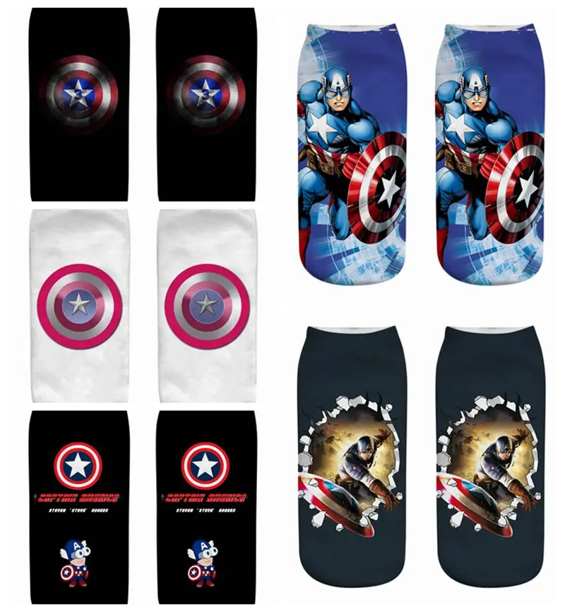 Calcetines cortos con dibujos de Superhéroes para niños, Capitán América, barco para adultos, spiderman, vengadores de dibujos animados