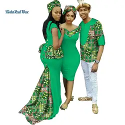 Дашики 3 шт. одежда африканская одежда печати драпированные Длинные платья для женщин Базен Riche мужчин рубашки мальчиков африканский дизайн