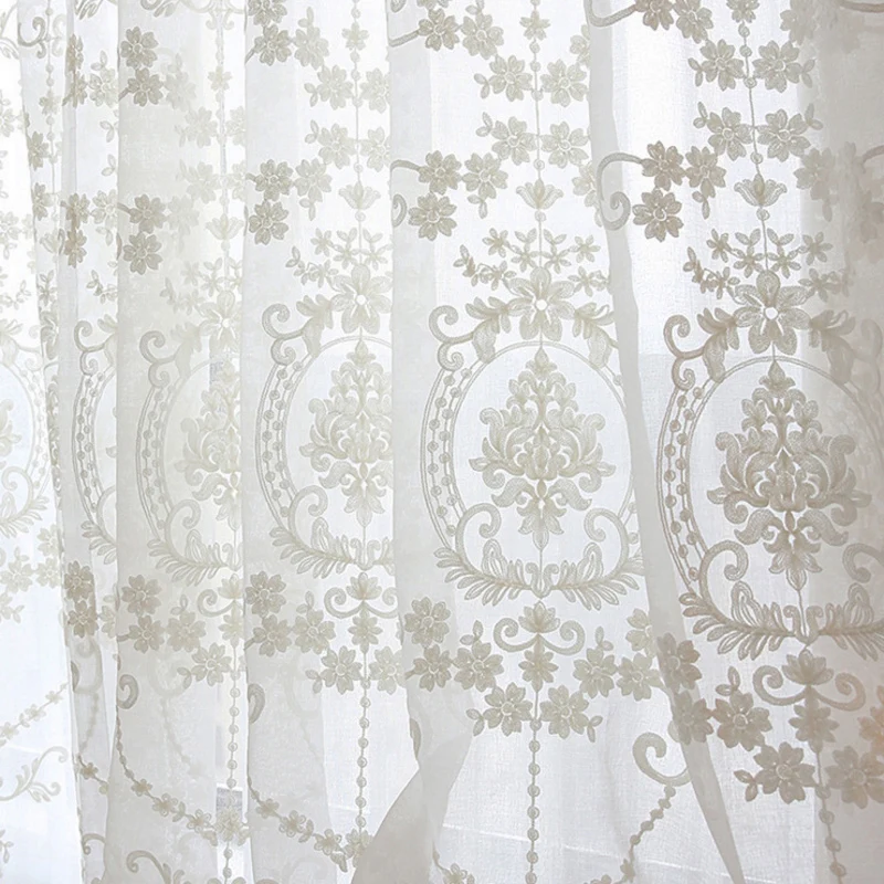European Embroidered Voile Sheer Tulle Curtains For Bedroom Living Room Window