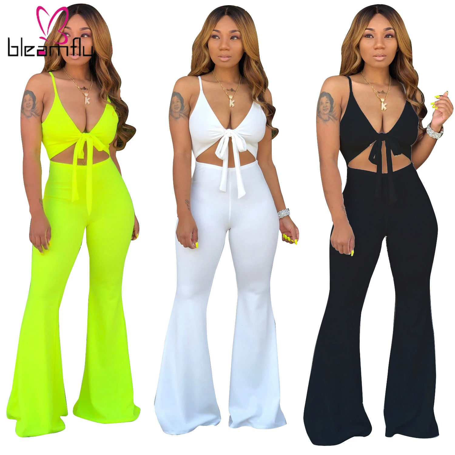 

2019 Women New Summer Solid Spaghetti Strap Tie Up V-neck Cut Out Jumpsuit Sexy Beach Bodycon Casual Rompers Backless Playsuits