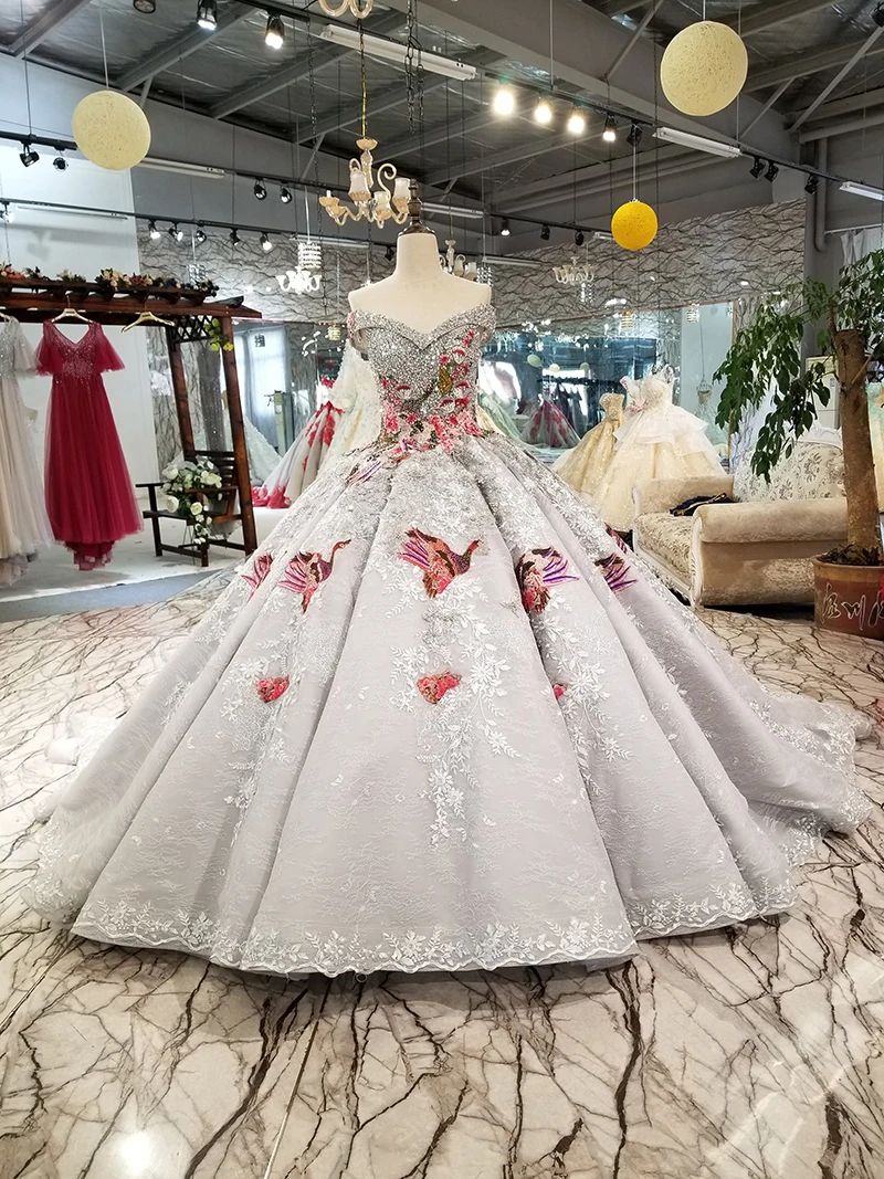 LS91289 роскошное бальное платье вечернее платье с цветной ручной работы цветы с плеча блестками платье партии с поездом как фотографии