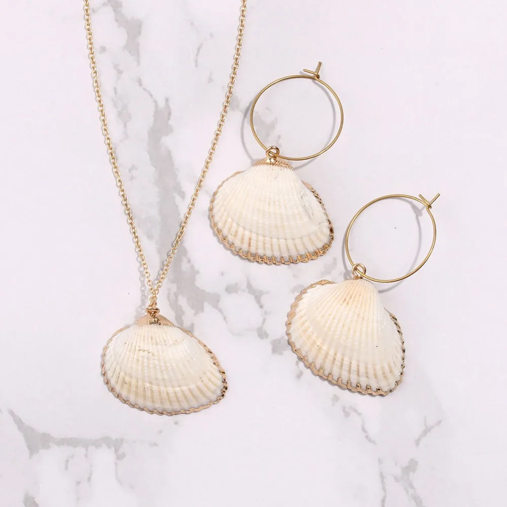 Atilady Shell Jewelry Set for Women Necklace with Hoop Earrings Set Beach Boho Party Jewelry Gift Drop Shipping