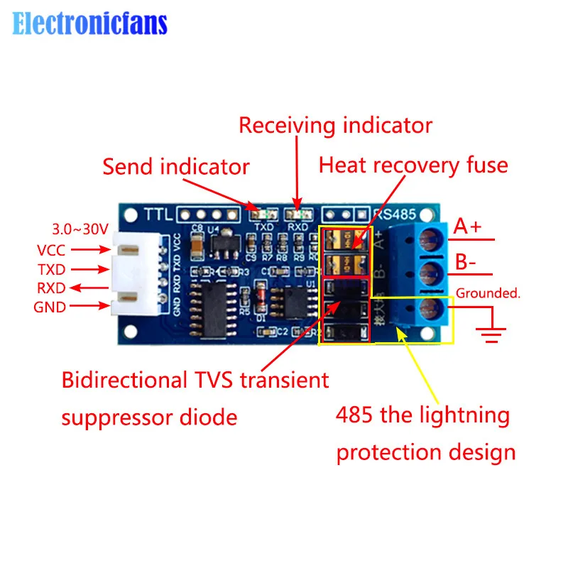 Ttl к RS485 3,3 В 5 в блок питания преобразователь модуль управления для Arduino AVR широкий напряжение сингальный индикатор управления Лер