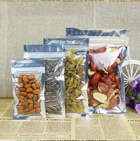 100pcs Silver Aluminium foil and front clear Zip Lock bag plastic pouch resealable food packaging zipper | Дом и сад
