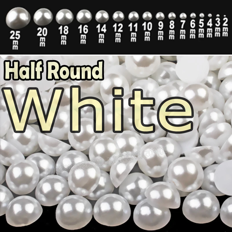 

White Half Round Flatback Pearls mix sizes 2mm 3mm 4mm 5mm 6mm 8mm 10mm to 25mm all sizes for nail art ABS imitation pearl beads