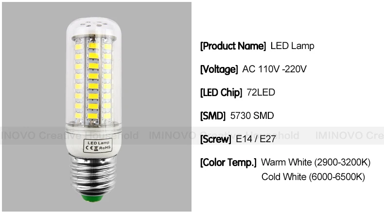 E27 светодиодный светильник E14 лампа лампада SMD5730 220V кукурузы лампа Bombillas 24 36 48 56 69 72 светодиодный s люстры лампы в форме свечи светильник для украшения дома