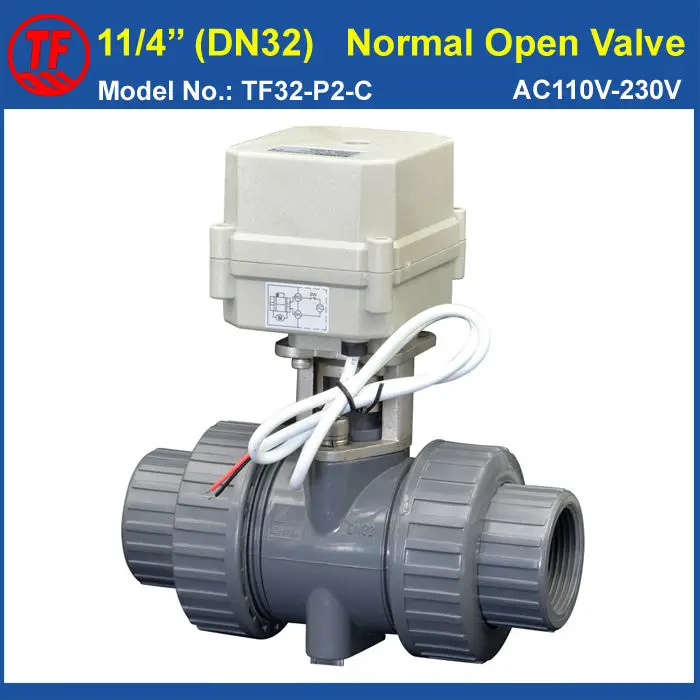 

2 Wires Normal Open Valve TF32-P2-C 2 Way BSP/NPT 11/4'' UPVC DN32 AC110-230V 10NM On/Off 15 Sec Metal Gear For Water Work CE