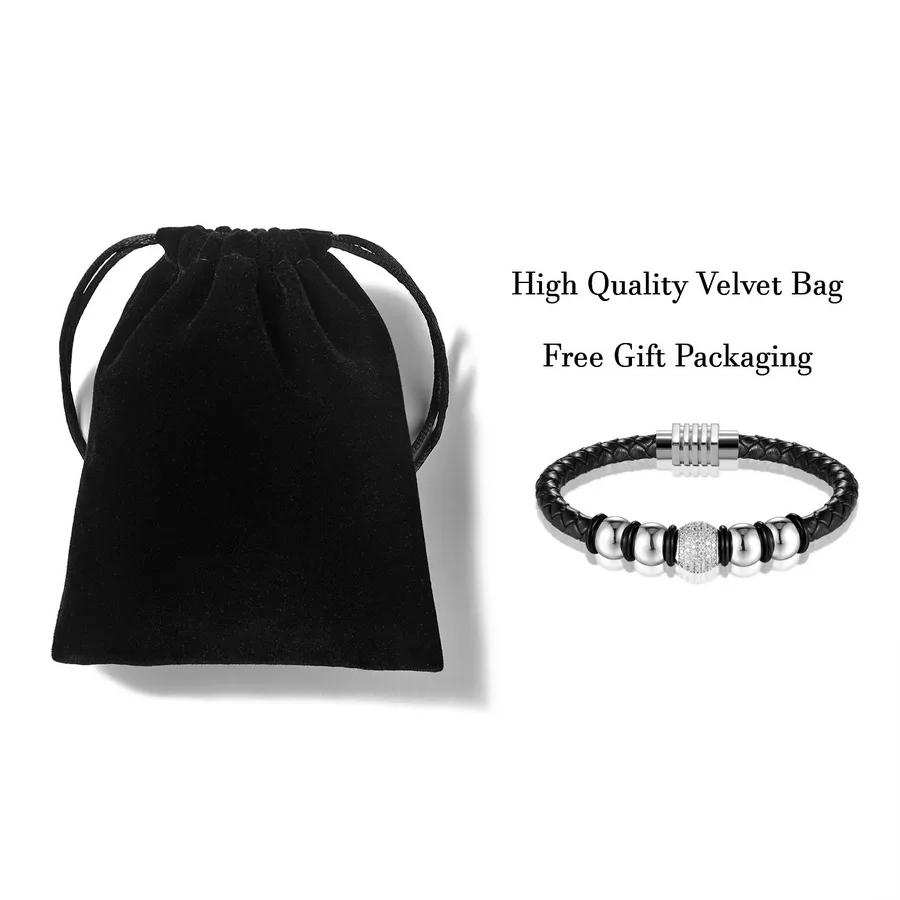 XQNI New Design Genuine Leather 4 Colors Ball Stainless Steel Inlaid Cubic Zircon Bracelet With Velvet Bag Gift Packing Jewelry