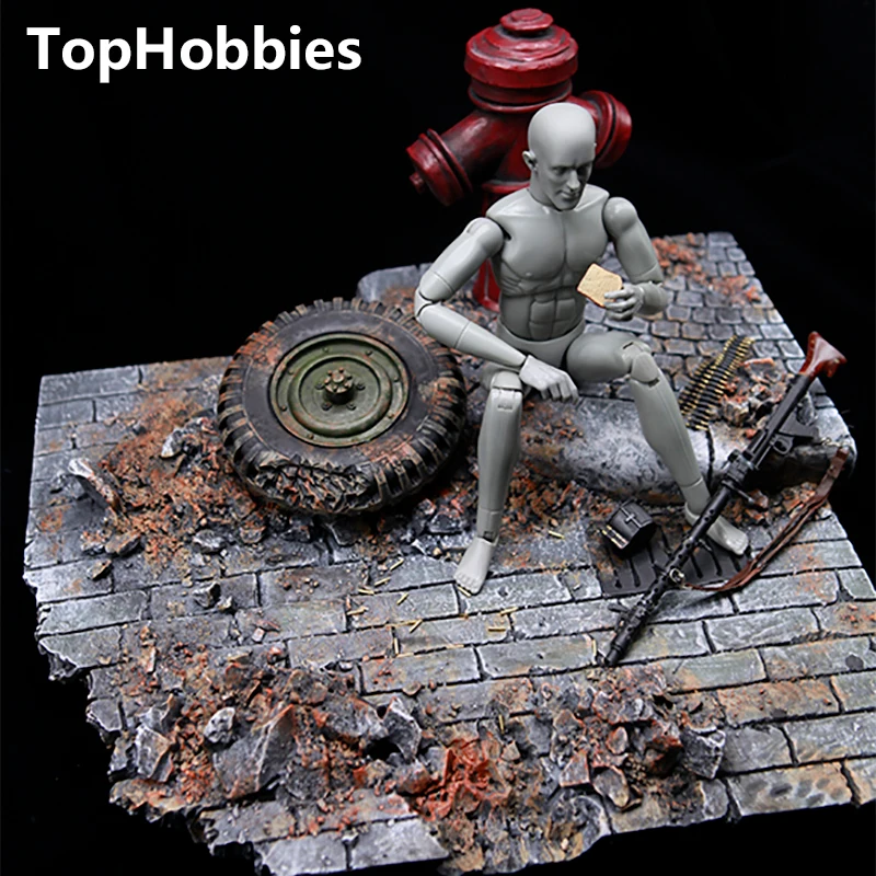 1/6 Scale Scene Accessories GC1604 World War II European Street Ruins Model Fit 12 Inch Soldier Action Figure 2pcs 1 6 scale dragon dml toys wwii gray soldier forward hat cap model toy dolls military fit 12 inch action figure accessories