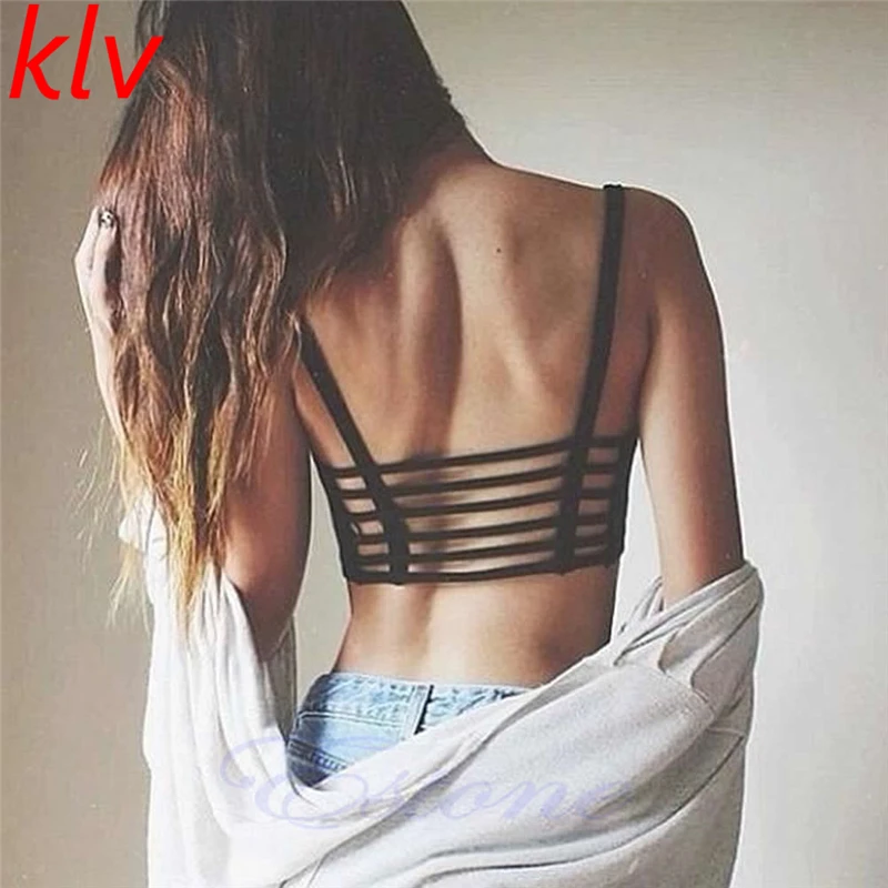 

KLV Female Summer Beach Tank Tops strappy bra bralette sexy bustier crop top Stripe women Bandage Halter Tank Tops Camisole