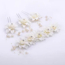 1 Set Handmade Red Beige Wedding Hair Flower With Hairpin Crystal Bride Headdress Pearl Headpiece For Women Headband Accessories