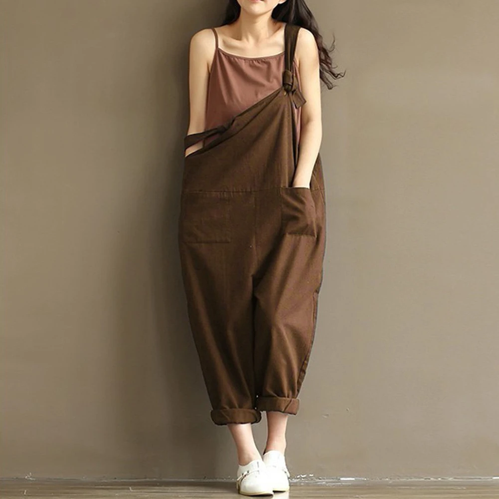 Vintage canvas Linen black / blue Women Jumpsuits Full Length Loose New Autumn Mori Girl Strap Belt Rompers Vintage canvas Linen black / blue Women Jumpsuits Full Length Loose New Autumn Mori Girl Strap Belt Rompers