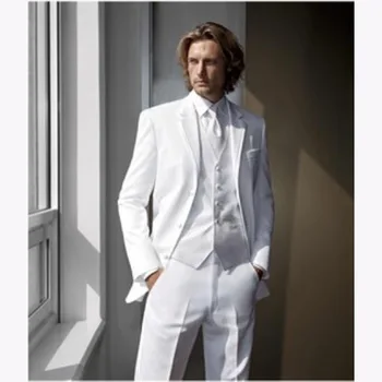 

2017 kingsma Classic Suit Custom Made 3 pieces White Men Suits For Wedding Groom Tuxedo Bridegroom mens suit (Jacket+Pants+Vest)