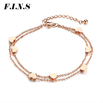 

F.I.N.S Charm Bracelets for Women Rose Gold Color Stainless Steel Layered Bracelet Love Heart Women's Bracelets on Hand