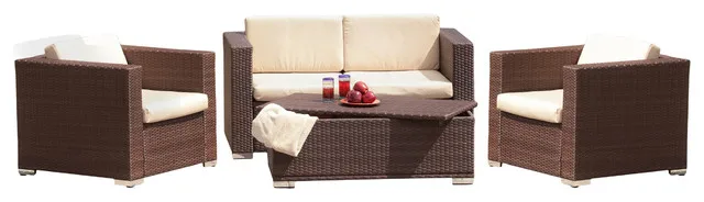 Мебель для патио открытый коричневый плетеный 4-Piece открытый диван