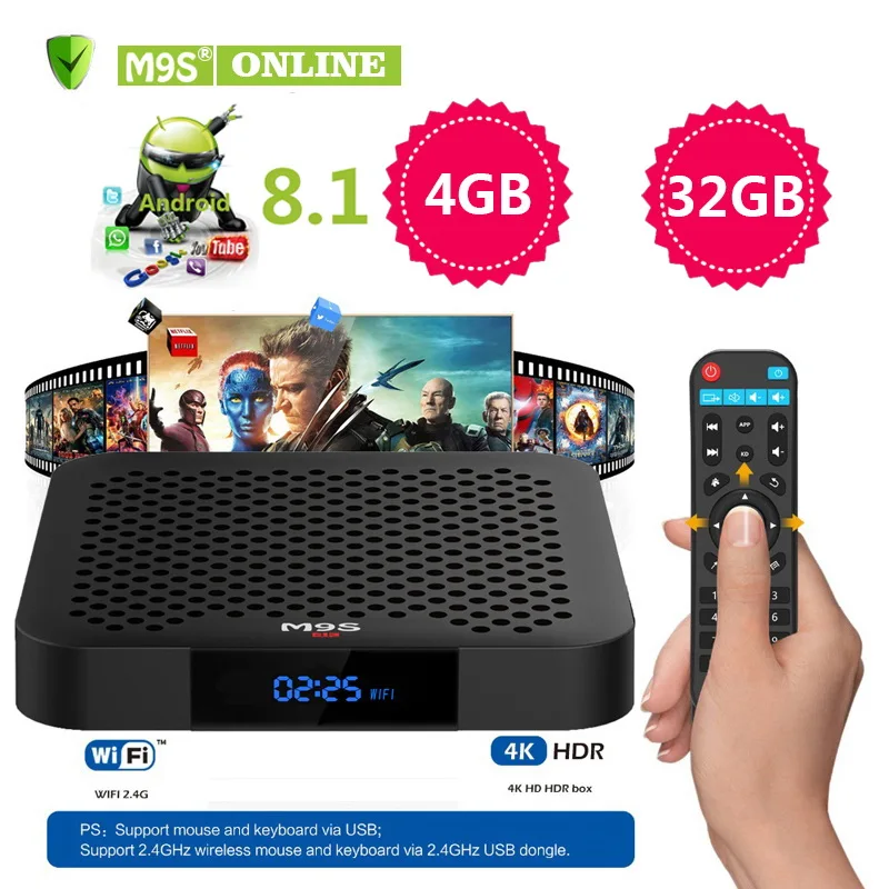 

M9S J2 Android 8.1 TV Box 4GB + 32GB ROM RK3228 1080P Quad Core Smart TV Box 2.4G WIFI 4.0 Bluetooth 4K HD GooglePlay media