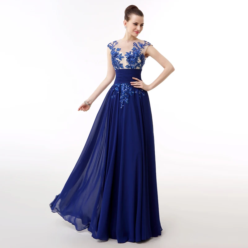 

Formal Evening Dresses Royal Blue Top Lace Chiffon Party Dress Floor-length Prom Dresses Vestidos De Formatura Vestidos De Gala
