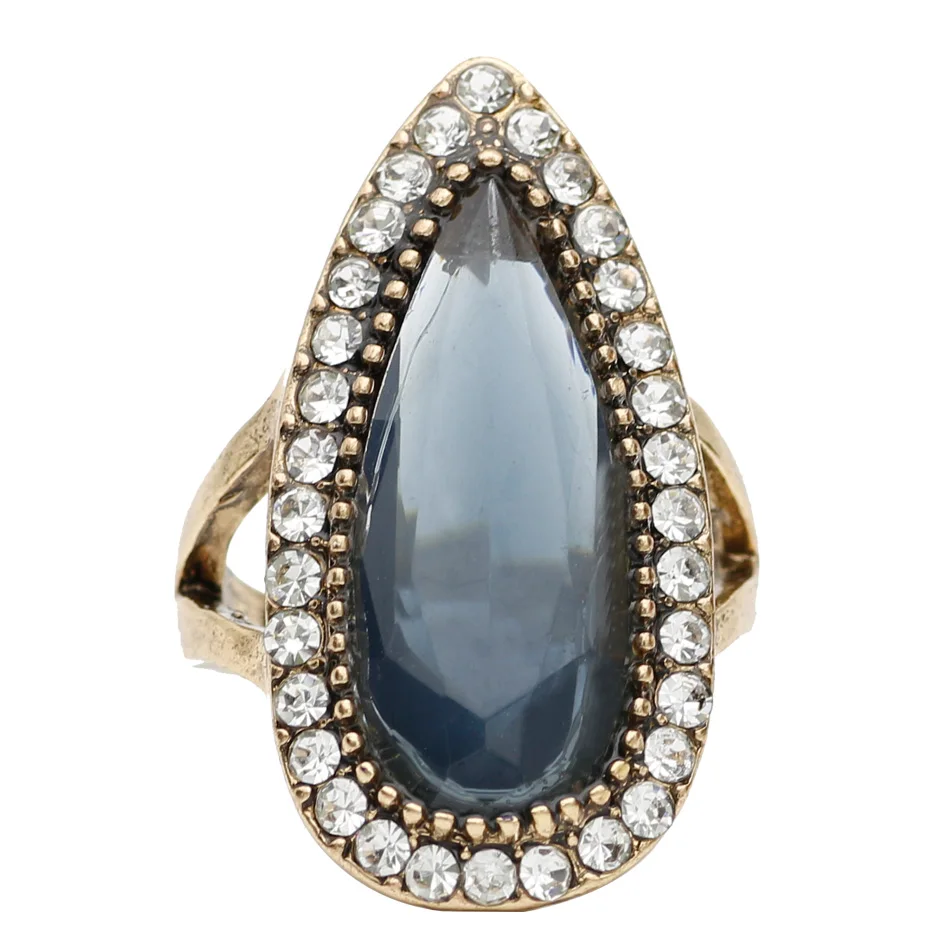 Модное женское свадебное кольцо, этнические ювелирные изделия, турецкое индийское свадебное кольцо в форме капли воды, кольцо с кристаллами из смолы, античное Золотое винтажное ювелирное изделие