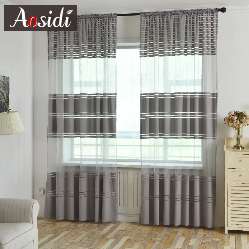 Modern Solid Striped Tulle Curtains For Living Room Window Luxury Semi Sheer Curtains For Bedroom Treatments Voile Drapes Fabric Modern Solid Striped Tulle Curtains For Living Room Window Luxury Semi Sheer Curtains For Bedroom Treatments Voile Drapes Fabric