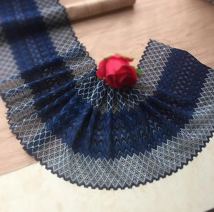 1 метр Горячая Распродажа аппликация вышивка сетка эластичная кружевная отделка 23 см темно-синий цветочный цветок кружево отделка