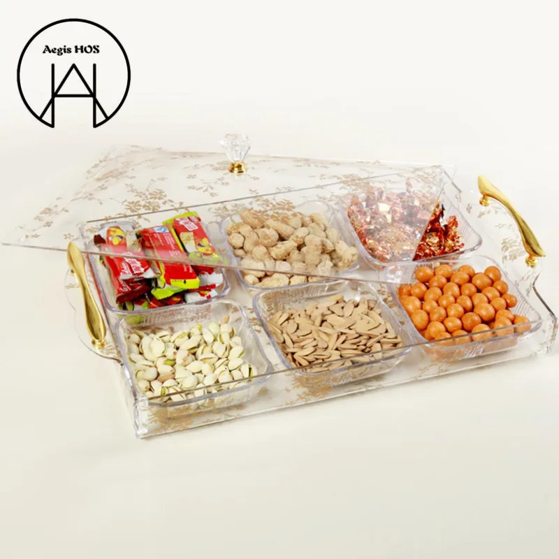 

European high-grade dried fruit snack dish snack tray with transparent candy dish fruit plate wedding decoration dessert plate