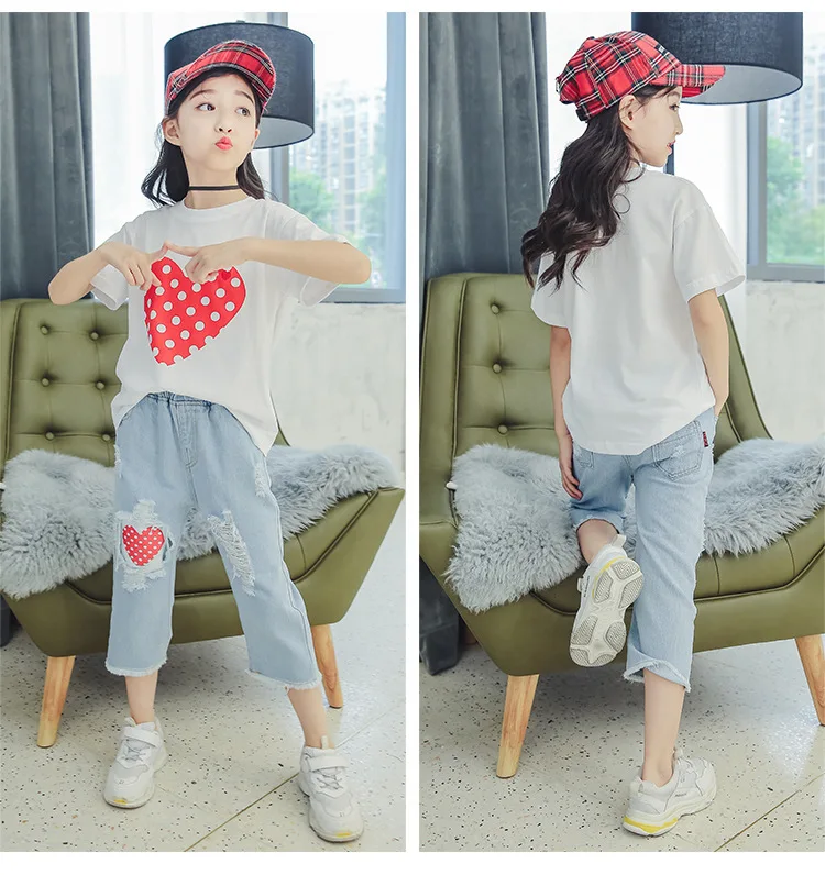 Girls T Shirts Kids  Summer Tops For Baby Girl Short Sleeve Heart Dot Cotton T-Shirt Tees 8 9 10 12 Years Big Girls Clothes (14)