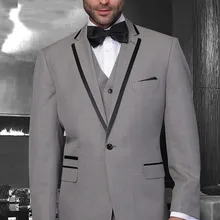 Лидер продаж индивидуальный заказ серый Серебряные смокинги для жениха костюмы привлекательные Мужские костюмы жениха костюм для свадьбы(Штаны+ жакет+ жилет+ галстук-бабочка