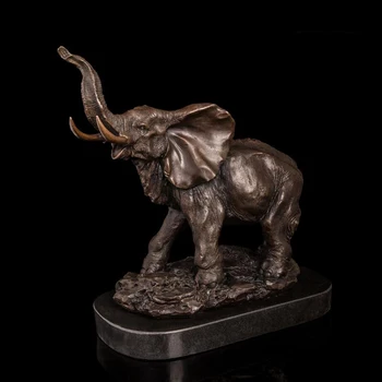 

30 CM Western Art Deco Pure Bronze Marble Elephant Heffalump Wealth Sculpture