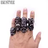 Wholesale lot 12 pcs Black Mix Men Gift Men Punk Style Jewelry Skull Ring Skeleton Pattern Man Gothic Biker Rings Party Gift 1