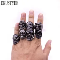 Wholesale lot 12 pcs Black Mix Men Gift Men Punk Style Jewelry Skull Ring Skeleton Pattern Man Gothic Biker Rings Party Gift 1