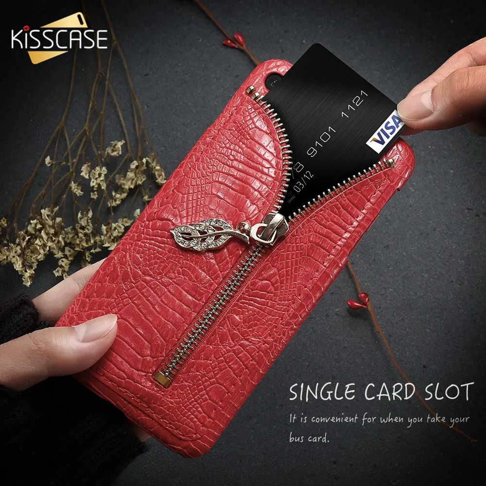 Kisscase кожаный чехол для iPhone 6 S 7 Plus 5 5S SE горный хрусталь листьев крокодил узор слот