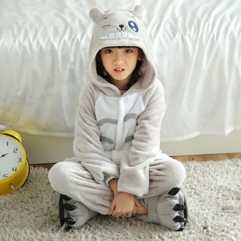 Totoro Overalls Jumpsuit with Pockets Children Cosplay Costume Grey Kigurumi Onesie Blanket Sleepers Kids Pajama Hip With Zipper