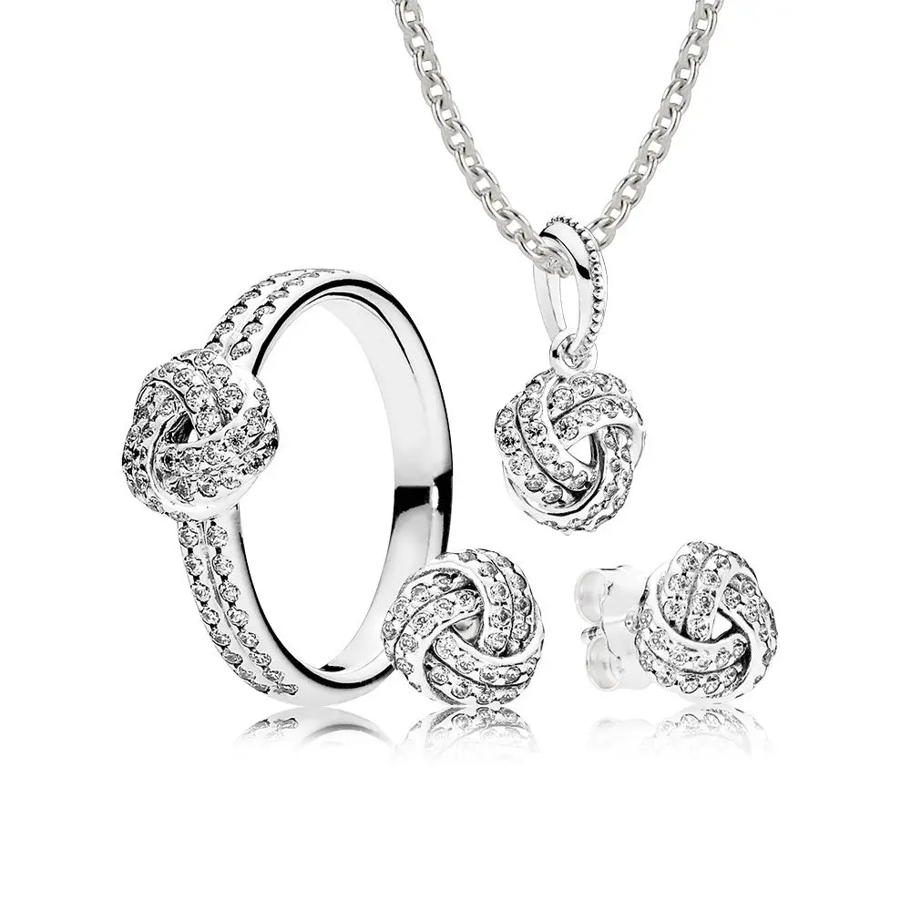 

100% 925 Sterling Silver SALE - Sparkling Love Knot Gift Set Charms Rings Fit DIY Original Jewelry A set of prices