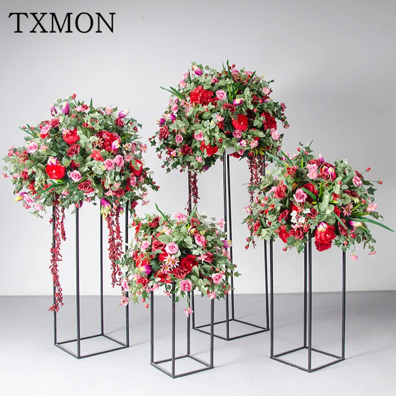 

TXMON Nordic style wedding flower ball artificial arch flower wall decoration fake flower wedding road lead geometric iron shelf