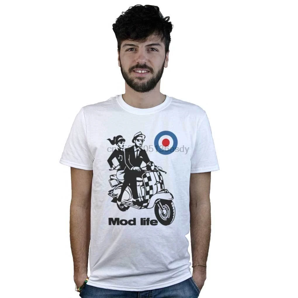 Футболка Mod Life белая с рисунком Vespa Винтаж и мишени модов Великобритании | Мужская