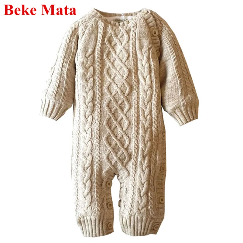 

BEKE MATA Baby Jumpsuit Winter 2017 Solid Baby Girl Romper Long Sleeve Thick Cotton Boy Overalls Knitted Newborn Baby Clothing