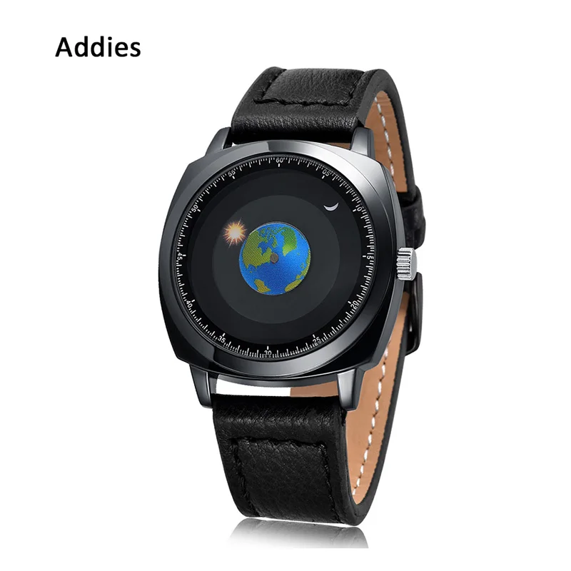 

Addies New Watch Creative Rotation Earth Watch Silicone Leather Sport Quartz Wristwatch Men Women Fashion Relogio Clock Watch
