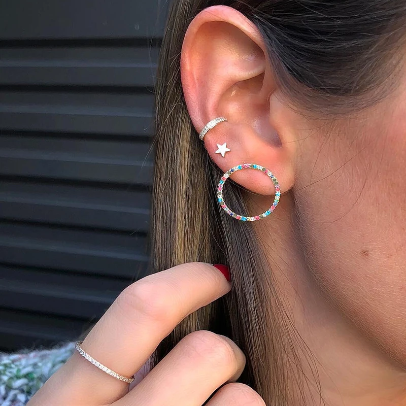

3 Pcs/Set Women Fashion Crystal Rhinestone Stars Round Geometric Silver Earring Set Charm Beach Party Jewelry Gift